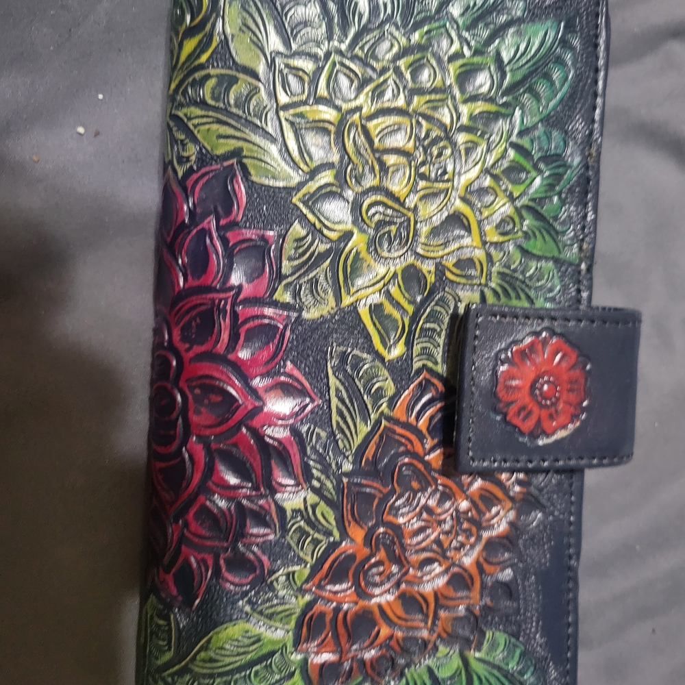 Floral Embossed Leather Wallet
